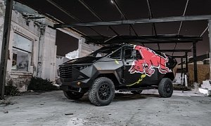 Red Bull Reveals "Armored" Event Vehicle with Stealthy Look, Land Rover Defender Chassis