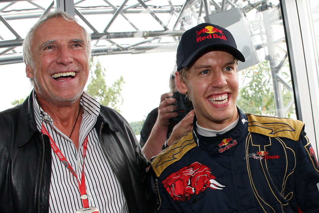 Dietrich Mateschitz and Sebastian Vettel back in 2008, when the German became the youngest race winner in the history of Formula One