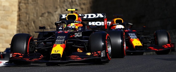 Red Bull's Sergio Perez and Max Verstappen