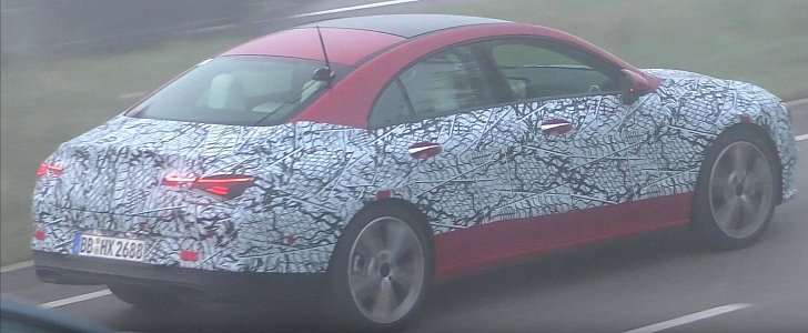 Red Mercedes CLA Spied Testing in the Fog of War