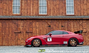 Red Nissan GT-R on ISS Forged Wheels