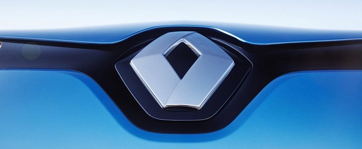 Renault logo on the front grille of Zoe EV