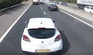 Renault Megane Brake-Checks HGV in Incredibly Stupid Stunt