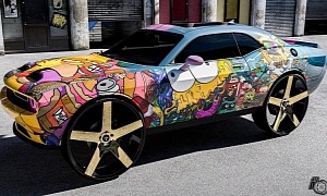 Render: Dodge Challenger Hellcat on 32s With Bart Simpson Wrap Is the Definition of OTT