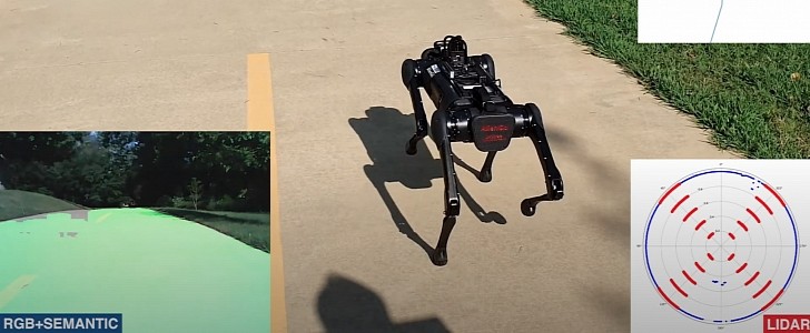 AlienGo quadruped robot learns to walk on the sidewalk 