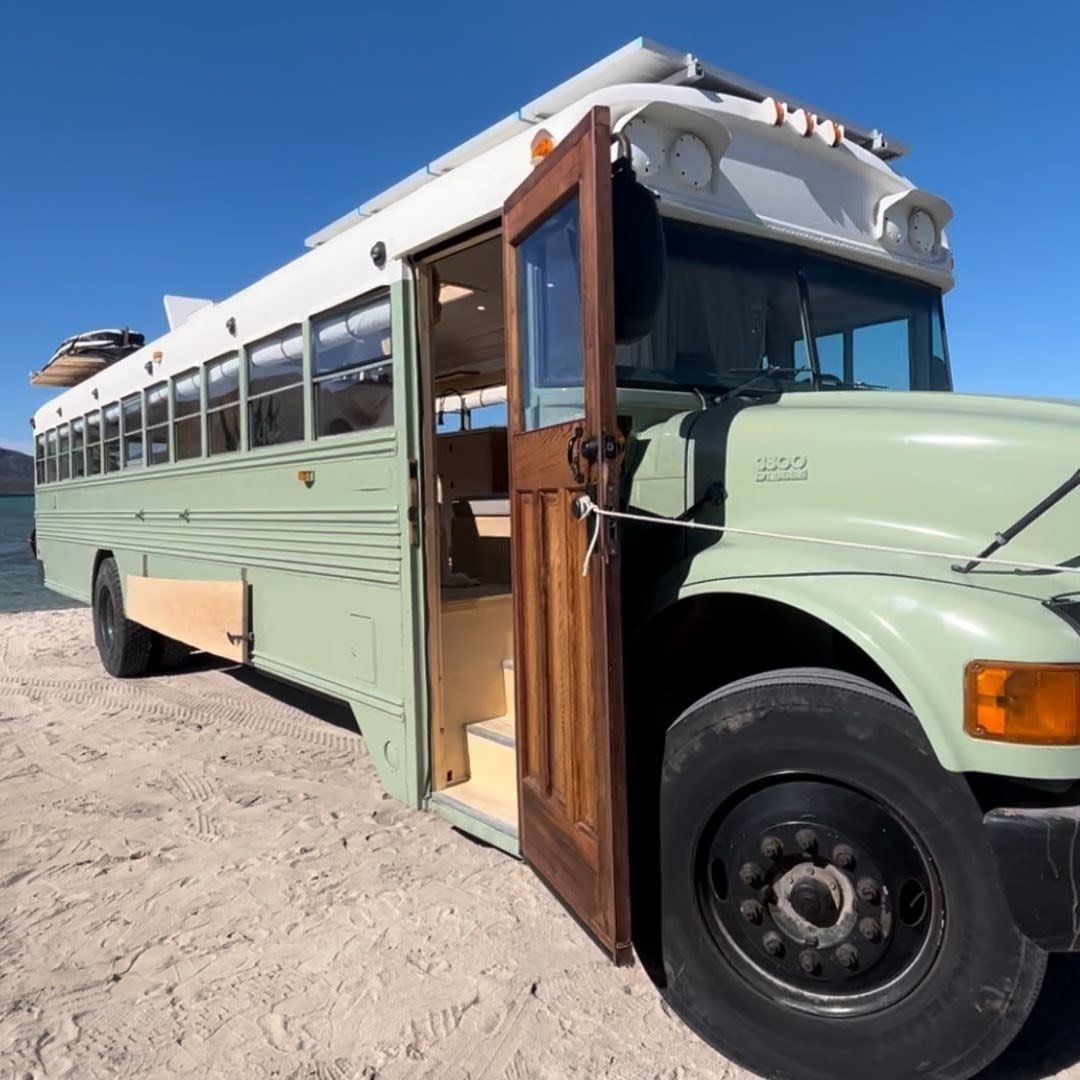 Retired International School Bus Was Turned Into Cozy Tiny Home Using Recycled Materials