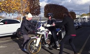 Richard Hammond Tries Out The New Africa Twin, Needs Help Stopping