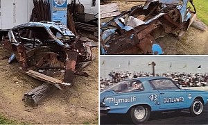 Richard Petty's 1965 Plymouth Barracuda A/FX Surfaces in a Junkyard, It's a Total Wreck