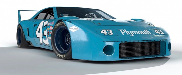 Widebody 1970 Plymouth Superbird rendered in Richard Petty's #43 livery
