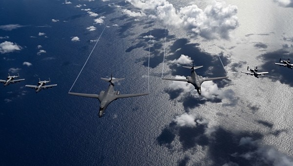 A-10s and B-1Bs over the Pacific