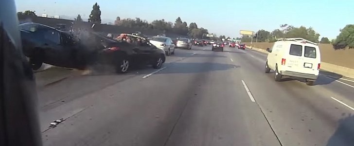Rider almost mauled by crashing cars