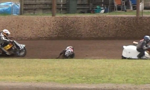 Rider Run Over during Sidecar Race, Miraculously Unscathed