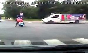 Rider Stops Inches from Being Obliterated by a Speeding Truck <span>· Video</span>