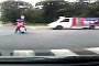 Rider Stops Inches from Being Obliterated by a Speeding Truck