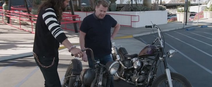 James Corden and Jason Momoa talk bikes