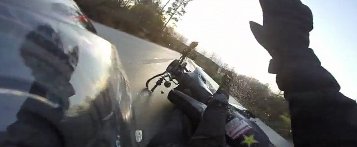 Rider crashes on ice