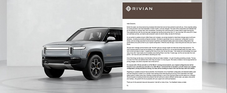 Rivian CEO decides to honor prices for reservations made before March 1 in strategic move