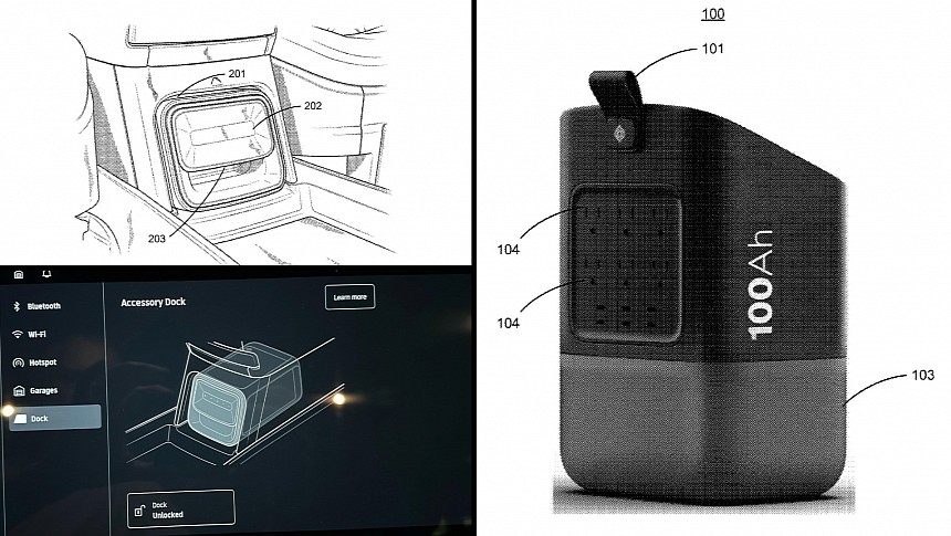 Rivian filed a patent for a portable battery designed to fit the Accessory Dock