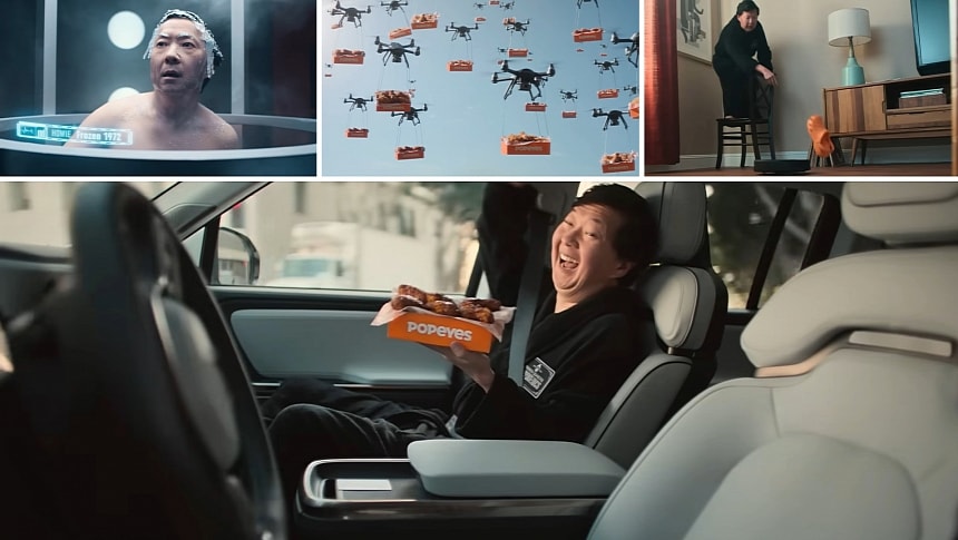 Popeyes Super Bowl commercial features a Rivian AV