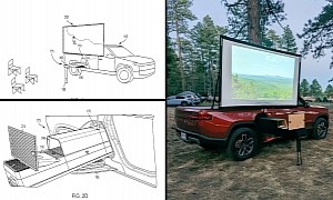 Rivian Patents a Movie Projector Accessory for the Gear Tunnel