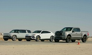 Rivian R1S Drag Races Lamborghini Urus and Shelby F-150 Super Snake, Doesn't Disappoint
