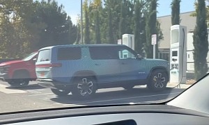 Rivian R1S Prototype Spotted in the Wild, Looks Just As Big as a Chevy Truck Parked Nearby