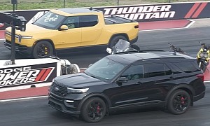 Rivian R1T Drag Races Ford Explorer ST, Loser Doesn't Stand a Chance