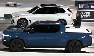 Rivian R1T Electric Pickup Goes Drag Racing in Las Vegas, Meets Two Unlikely Rivals