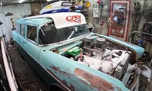 Roadkill 1956 Chevy Wagon Abandoned in a Snowbank Looks Beat Up but Roars to Life