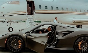 Roddy Ricch Starts His Tour, His Ride to Private Jet Is His Ferrari F8 Tributo