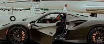 Roddy Ricch Starts His Tour, His Ride to Private Jet Is His Ferrari F8 Tributo