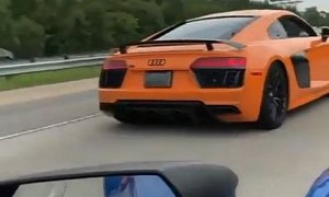 Rolling Anti-Lag Audi R8 Takes Off Like a Bullet, Twin Turbos Are Lit