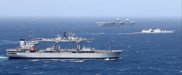UK Carrier Strike Group and Indian Naval Force in the Indian Ocean during Maritime Participation Exercise