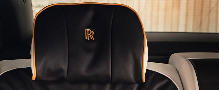 Close-up of leather upholstery in Rolls-Royce Ghost
