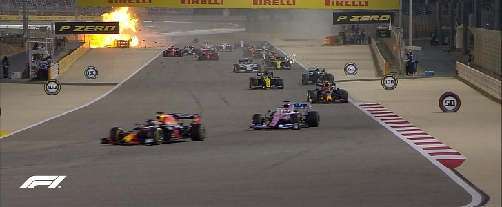 F1 Bahrain Fiery Crash
