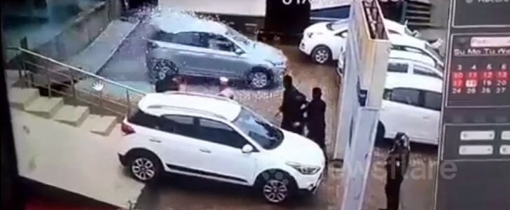 Rookie driver wrecks Hyundai dealership in India by mistake