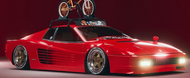 Stanced Ferrari Testarossa Rosie modernization rendering