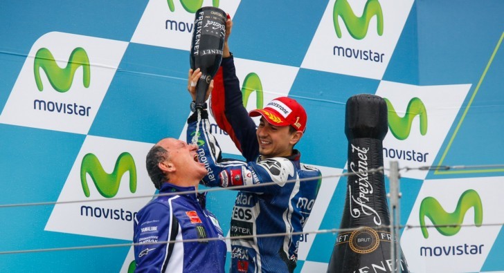 Champagne for Lorenzo on his first 2014 victory