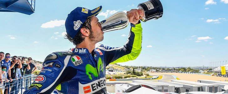 Rossi enjoying his victory at Jerez, 2016