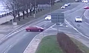 Runaway Car Dodges Traffic and Obstacles, Ends Up Really Wet