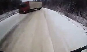Russian 18-Wheeler Drifts Trailer Straight into Another Truck