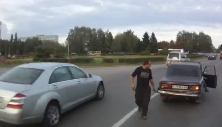 Russian bus driver smashing vehicles