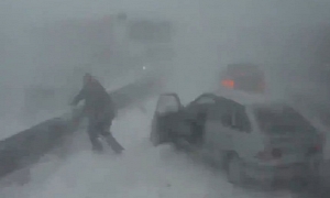 Russian Driver Discovers Dangers of Snowstorm Driving the Hard Way
