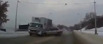 Russian Driver Slides, Has Frontal Crash With Truck