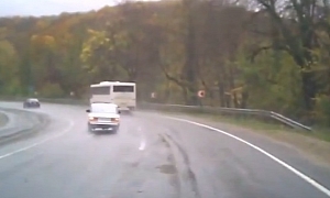Russian Driver Tries to Drift Lada - Hits Bus
