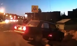Russian Karma Punishes Fleeing Lada Driver