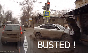 Russian Police Crashes Into a Bus Stop