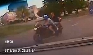 Russian Police Cruiser in Pursuit of Biker