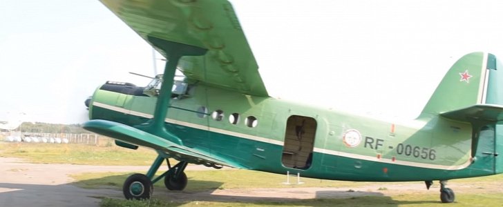 Single-engine Antonov An-2 aircraft used by priests to drop holy water on Tver, in Russia