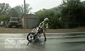 Russian Rider Crashing Silly in the Rain